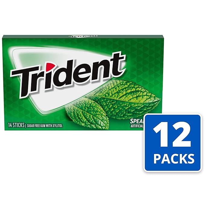 Trident Spearmint Sugar Free Gum, 12 Packs of 14 Pieces
