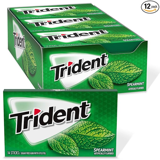 Trident Spearmint Sugar Free Gum, 12 Packs of 14 Pieces