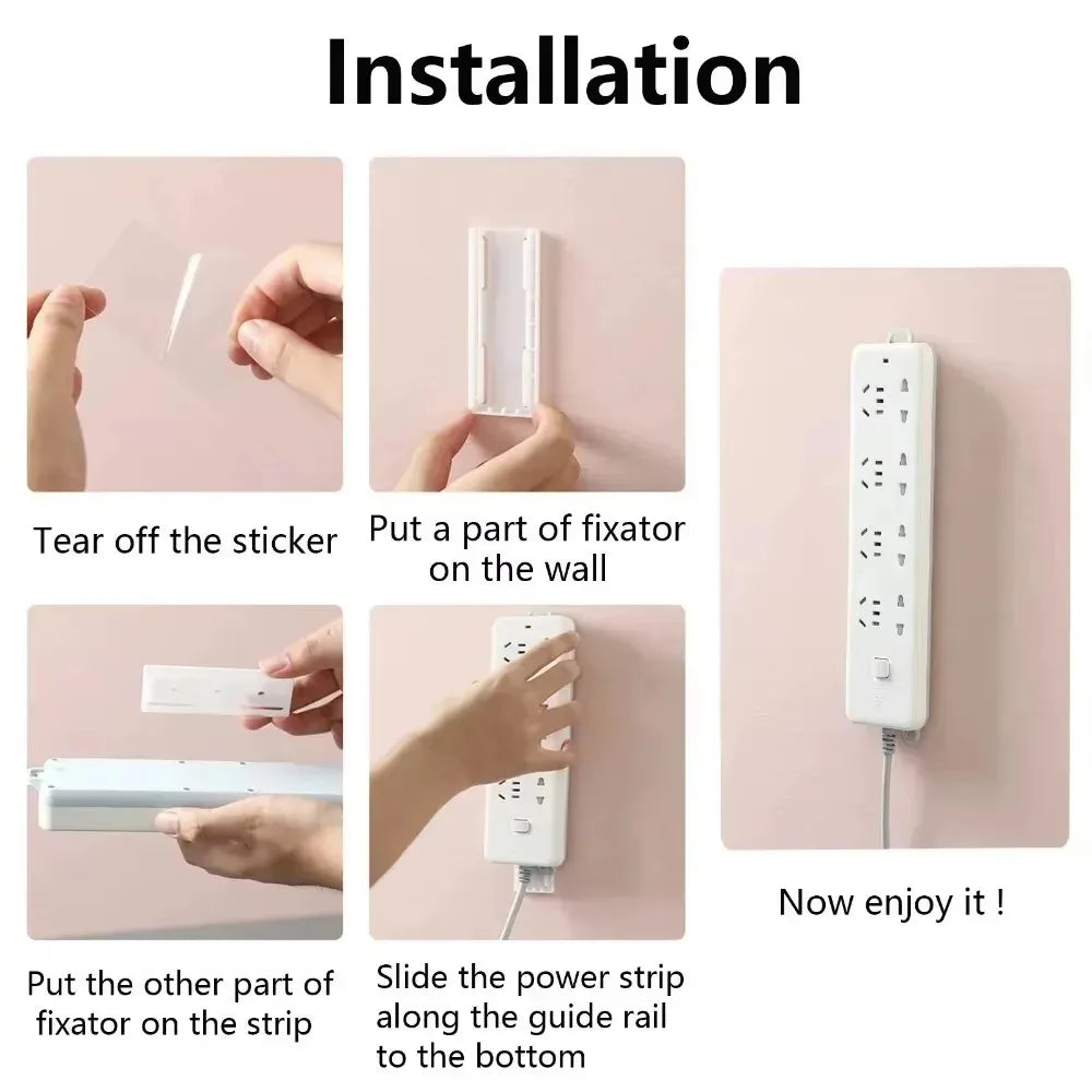 Wall Mounted Self Adhesive Power Strip Fixer Removable Cable Organizer Desktop Socket Holder for Office Home